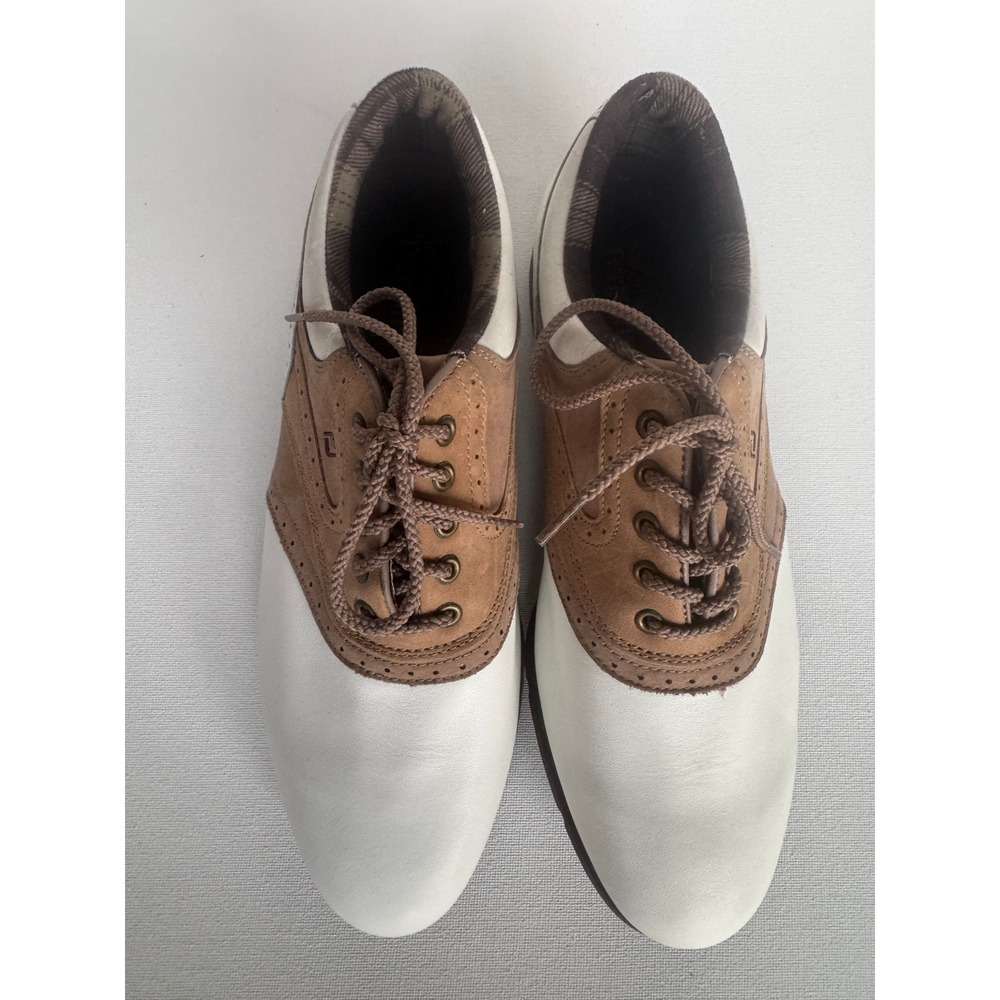 FootJoy SoftJoys Terrains Womens Golf Shoes 9.5 M White Tan Saddle Spike 98308